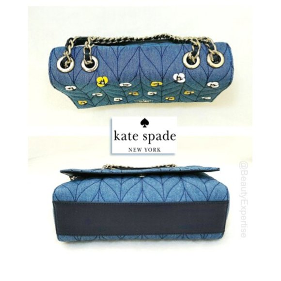 Kate Spade Emelyn Briar Lane Quilted Blue Denim 3D Flowers Shoulder Purs… - Picture 5 of 12